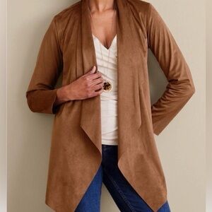 Soft Surroundings Shape Drape Faux Suede Jacket in Saddle Brown-Size L | NWT